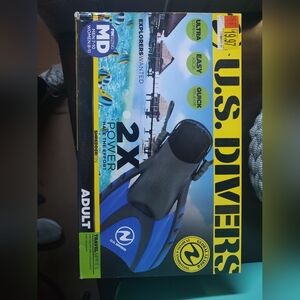 US Divers Adult Shredder Fin Black Blue Travel Series Unisex M 7-10 W 8-11